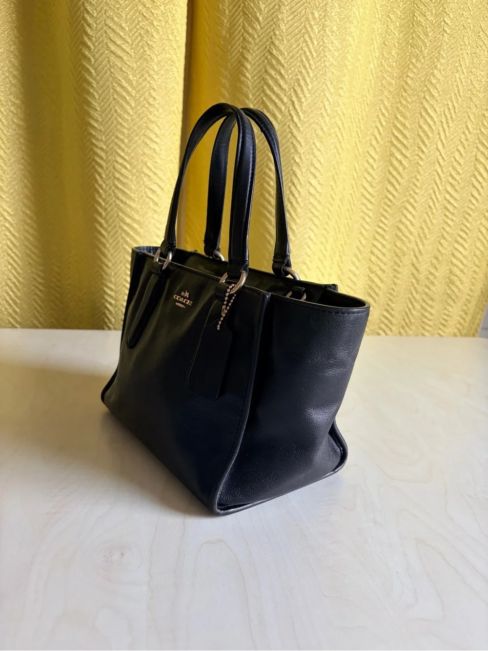 Coach Black Leather Mini Carryall Tote with Gold Toned Hardware